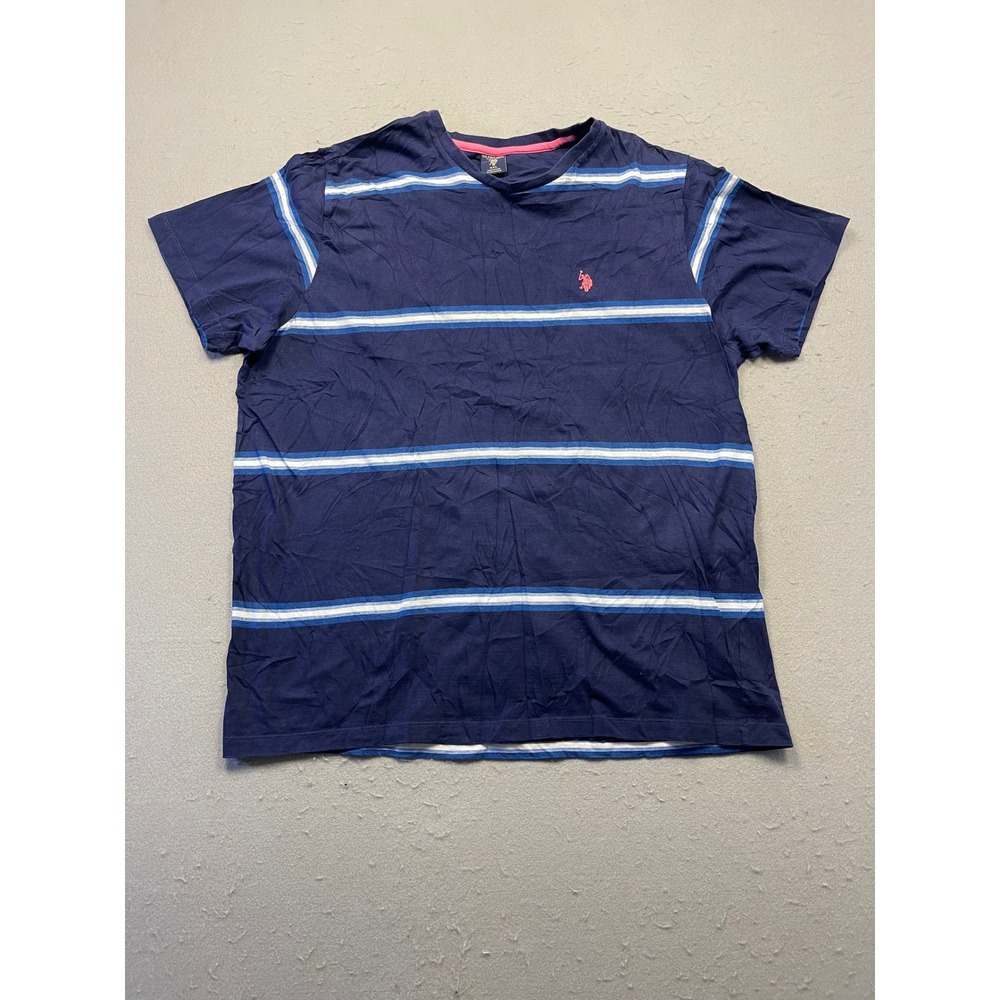 US Polo Assn T-Shirt Cotton Navy Blue Striped XXL Mens